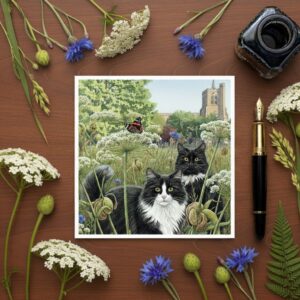 Elstow Abbey With Two Black Cats Greetings Card