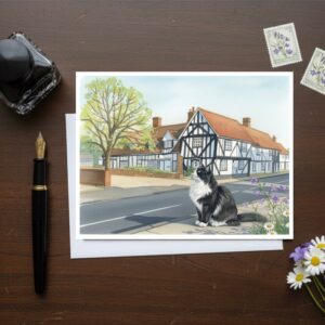 Elstow High Street Near Bedford In Bedfordshire Greetings Card Cat Version