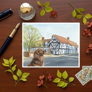 Elstow High Street Near Bedford In Bedfordshire Greetings Card Dog Version