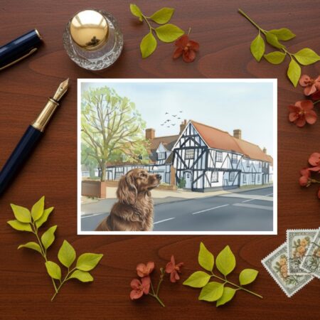 Elstow High Street Near Bedford In Bedfordshire Greetings Card Dog Version