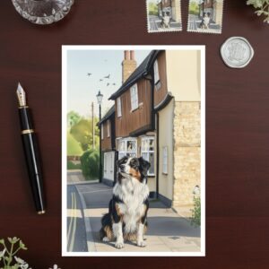 Elstow High Street, Old Swan Inn Near Bedford In Bedfordshire Greetings Card Dog Version