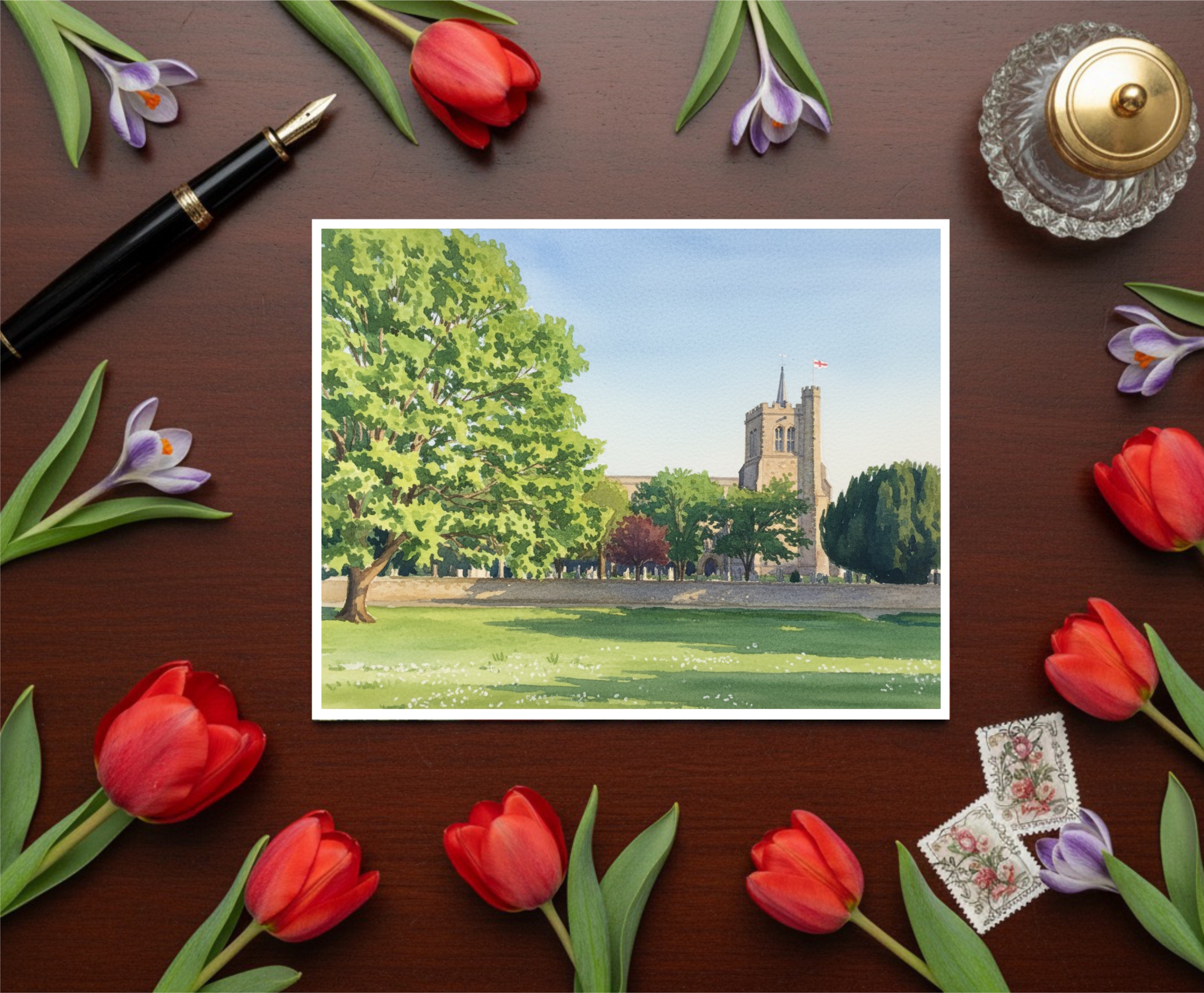 Elstow Abbey From The Distance, Elstow Green In Bedfordshire Post Card