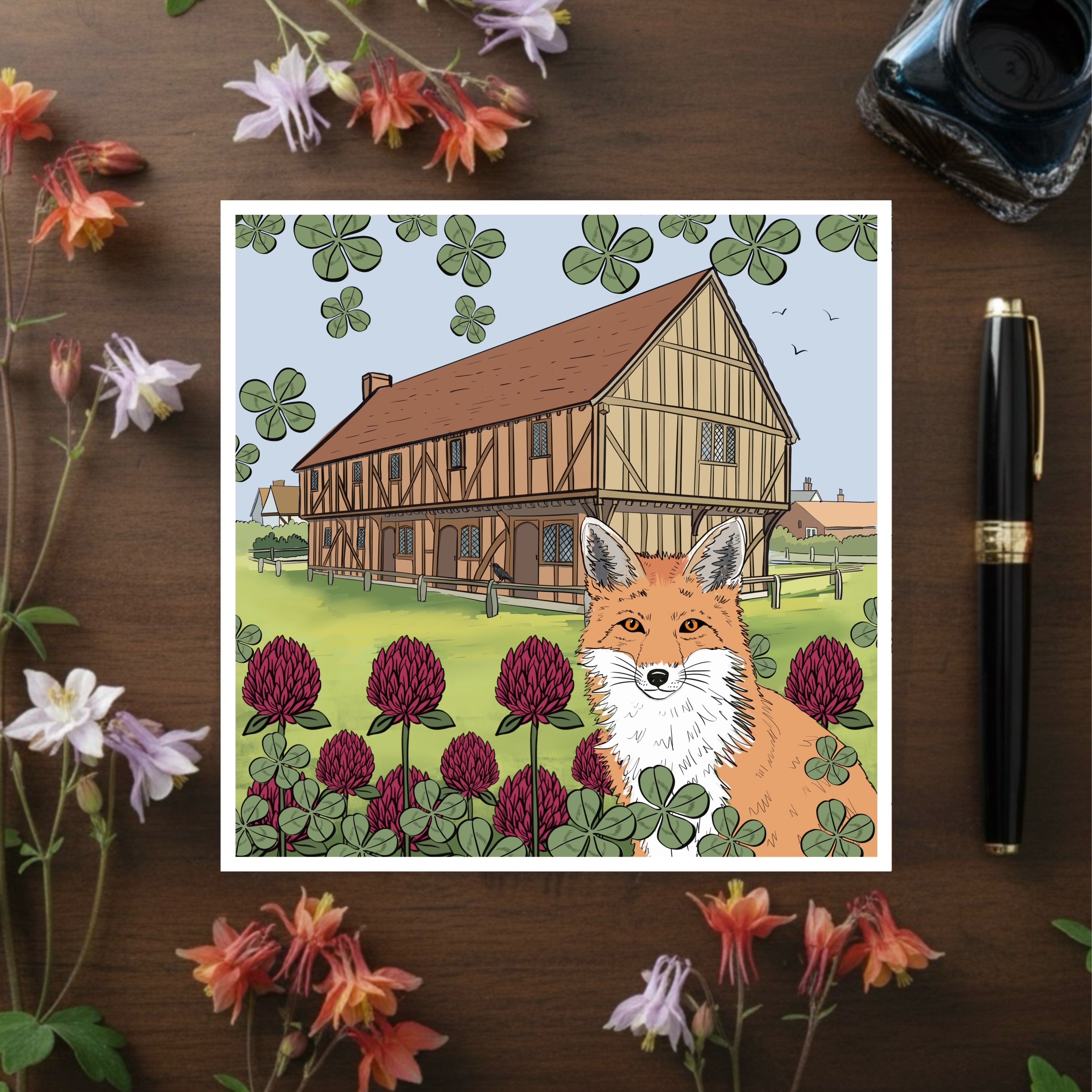 Fox and Raven At Elstow Moot Hall Art Print 1