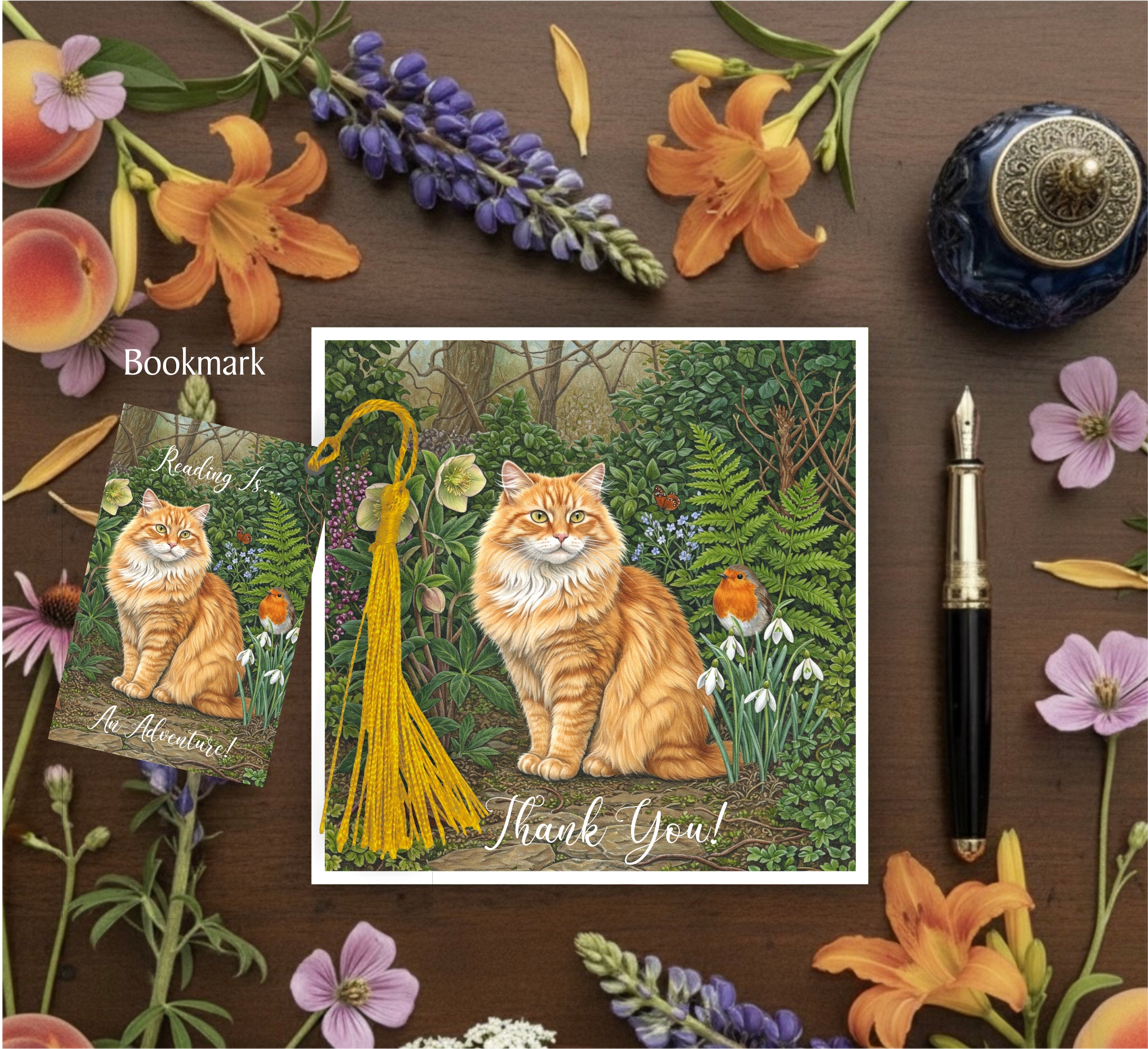 Longhaired Ginger Tabby Cat With Bookmark Gift 1