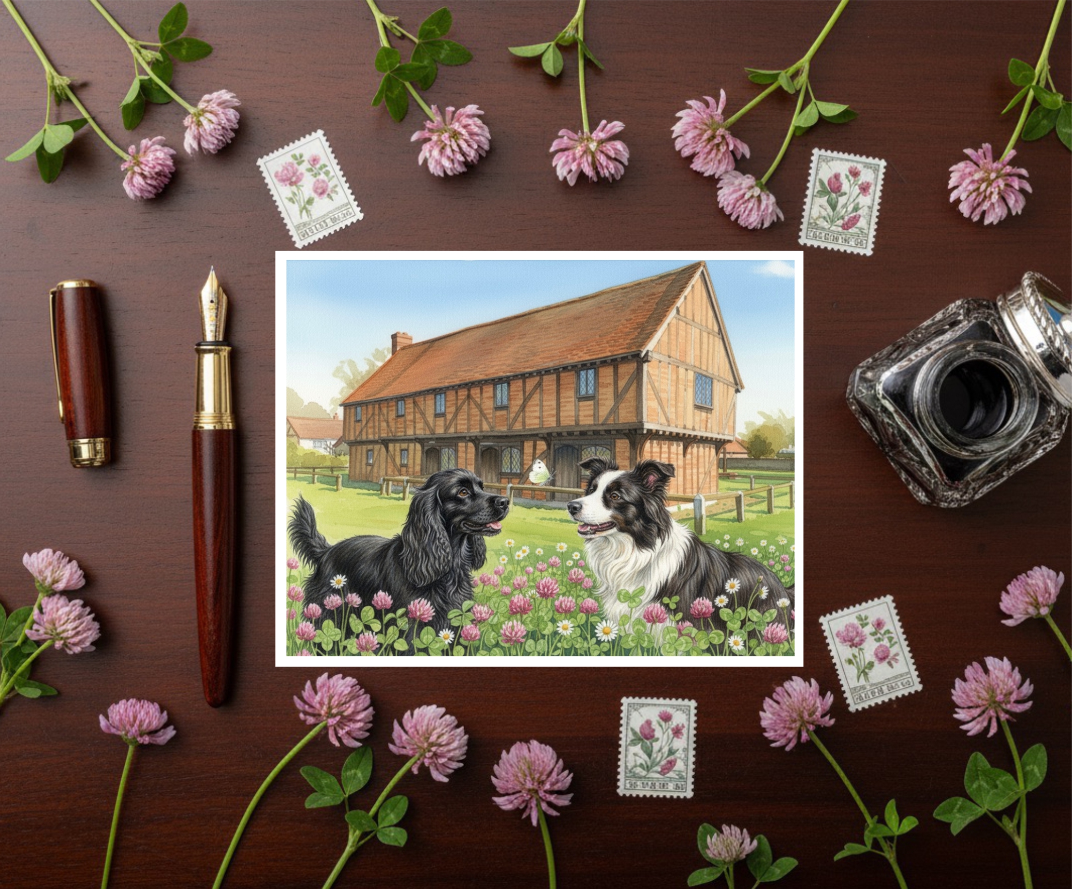 Moot Hall, Elstow Green Near Bedford In Bedfordshire Greetings Card With Dogs