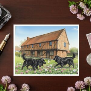 Moot Hall, Elstow Green Near Bedford In Bedfordshire Greetings Card With Black Dogs