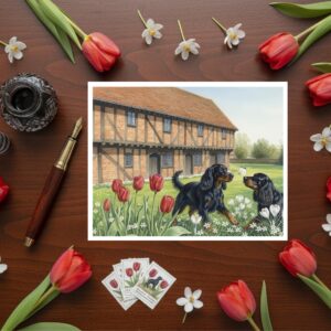 Moot Hall, Elstow Green Near Bedford In Bedfordshire Greetings Card With Black Dogs Side View