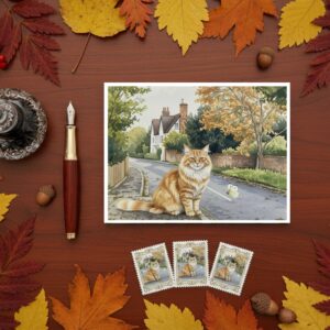 The Site Of John Bunyans Cottage (No Longer There) In Elstow Near Bedford Greetings Card With Ginger Tabby Cat