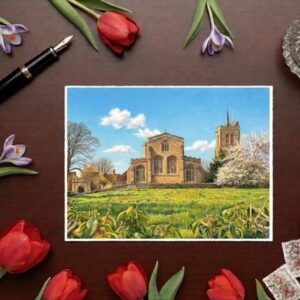 St Mary's Church Elstow Abbey In Bedfordshire From A Distance Greetings Card
