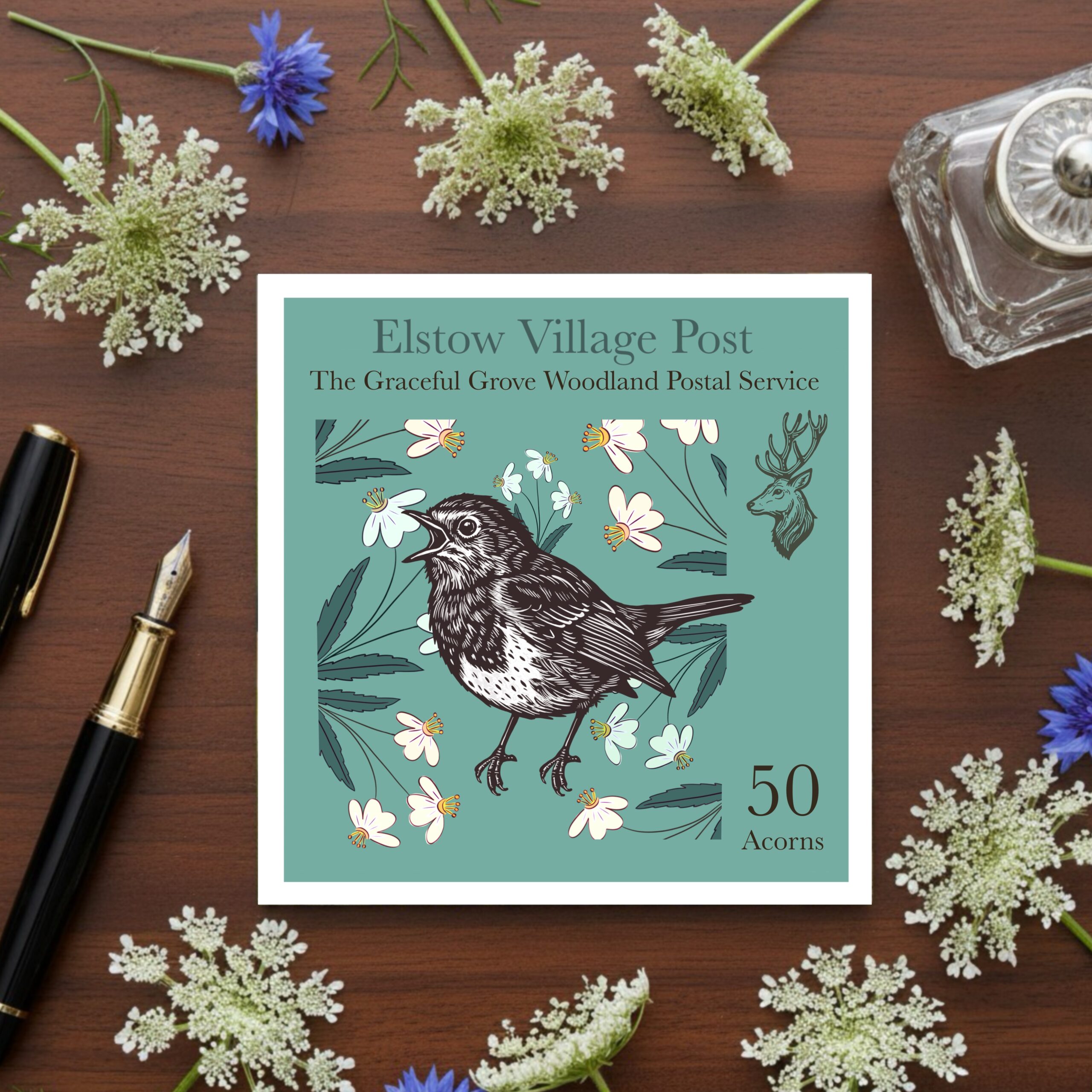 The Graceful Grove - Song Bird - Elstow Village Post Greetings Card