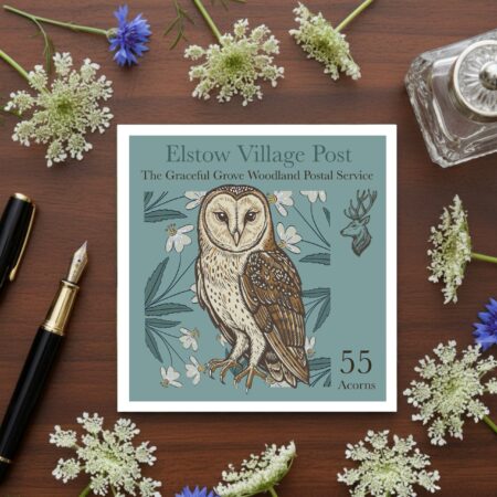 The Graceful Grove - Owl - Elstow Village Post Greetings Card With Bookmark & Audio Short Story