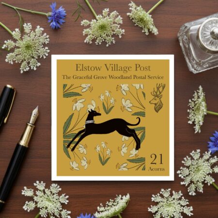 The Graceful Grove -Black Dog - Elstow Village Post Greetings Card With Bookmark & Audio Short Story