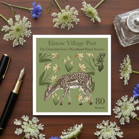 The Graceful Grove - Fawn - Elstow Village Post Greetings Card With Bookmark & Audio Short Story