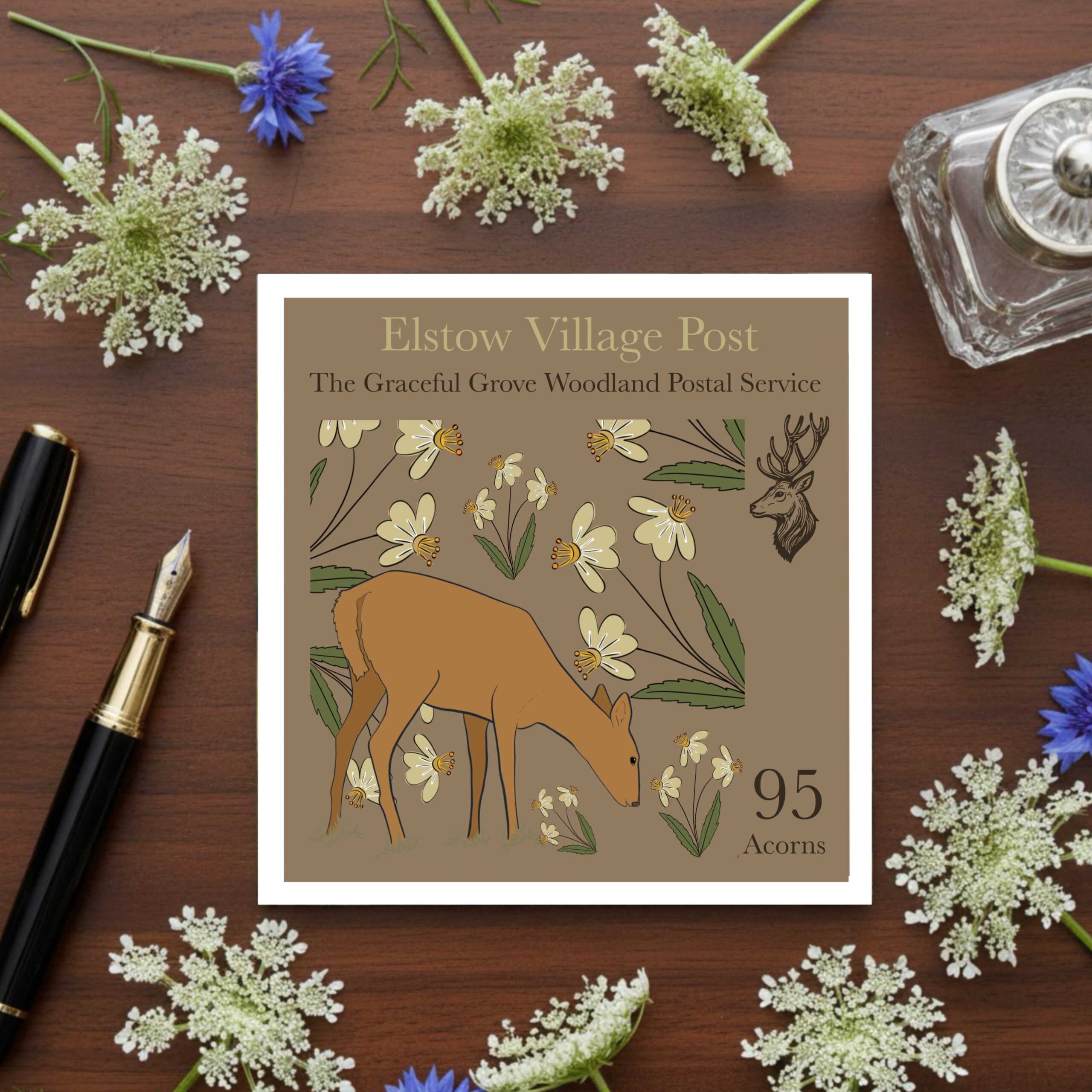 The Graceful Grove - Deer - Elstow Village Post Greetings Card