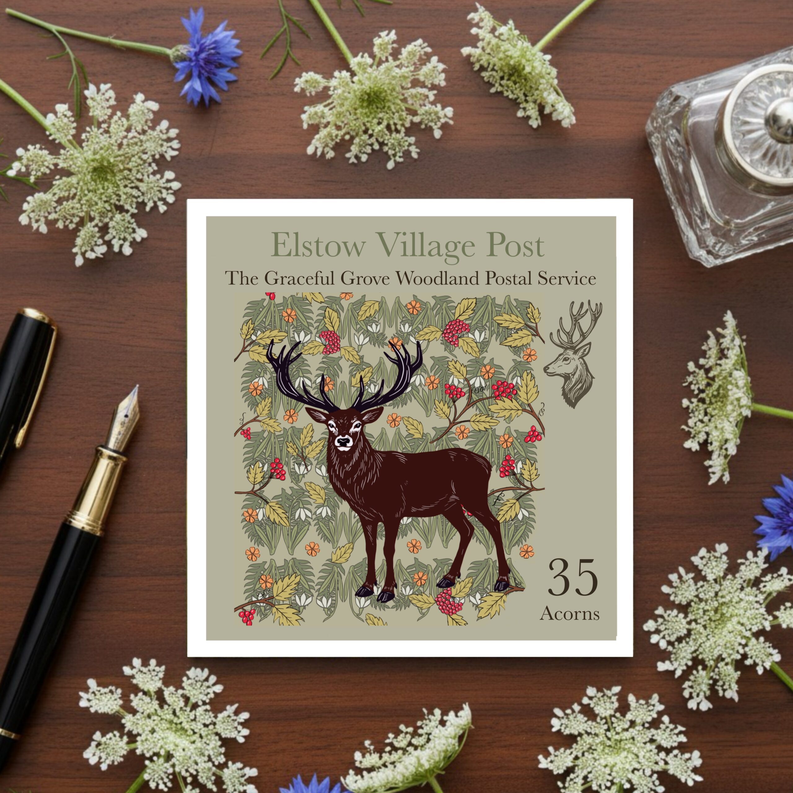 The Graceful Grove - Stag - Elstow Village Post Greetings Card
