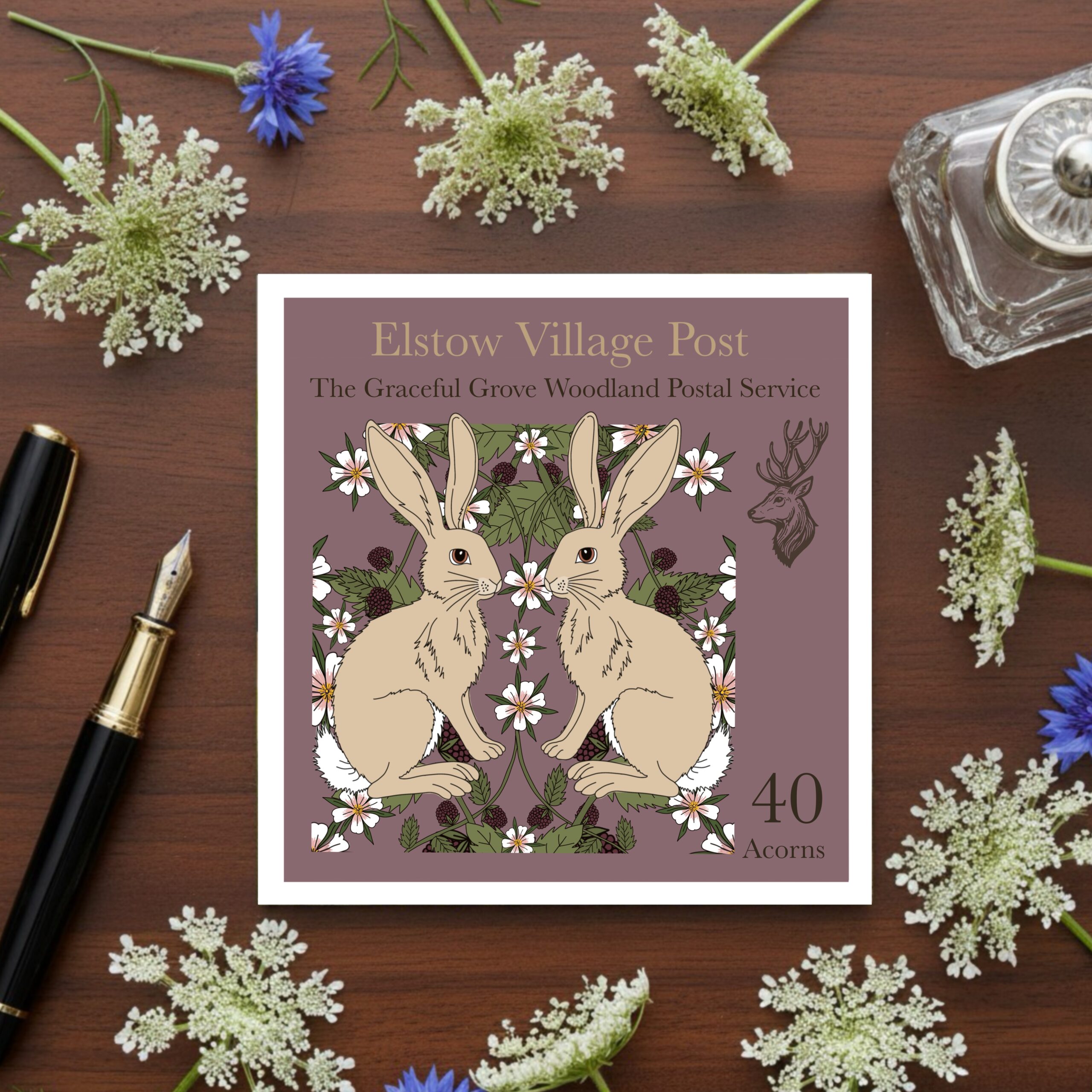 The Graceful Grove - Hares - Elstow Village Post Greetings Card