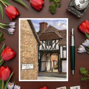 Elstow High Street Tudor Jacobean Building In Bedfordshire Greetings Card