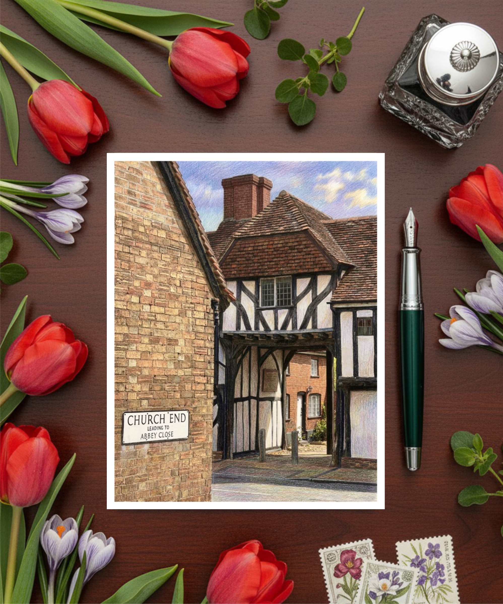 Elstow High Street Tudor Jacobean Building In Bedfordshire Greetings Card - Image 2